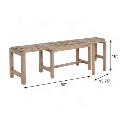 Solid Mango Hardwood Entryway Bench with Distressed Mid-Century Finish, Buff