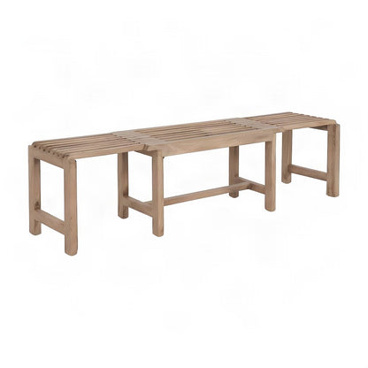 Solid Mango Hardwood Entryway Bench with Distressed Mid-Century Finish, Buff