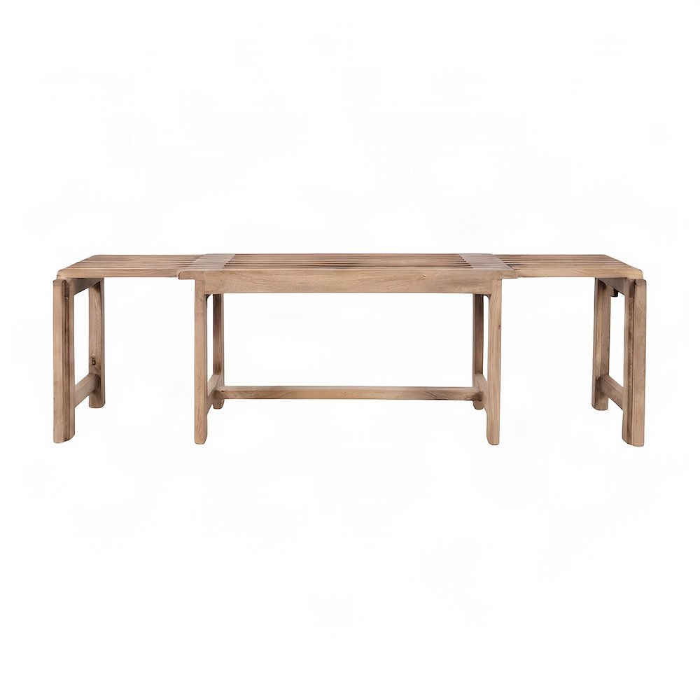 Solid Mango Hardwood Entryway Bench with Distressed Mid-Century Finish, Buff