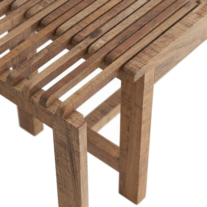 Solid Mango Hardwood Entryway Bench with Distressed Mid-Century Finish, Buff