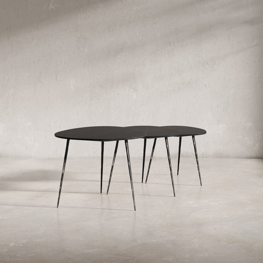 Reeves Abstract Contemporary Solid Acacia Wood Nesting End Tables (Set of 3)