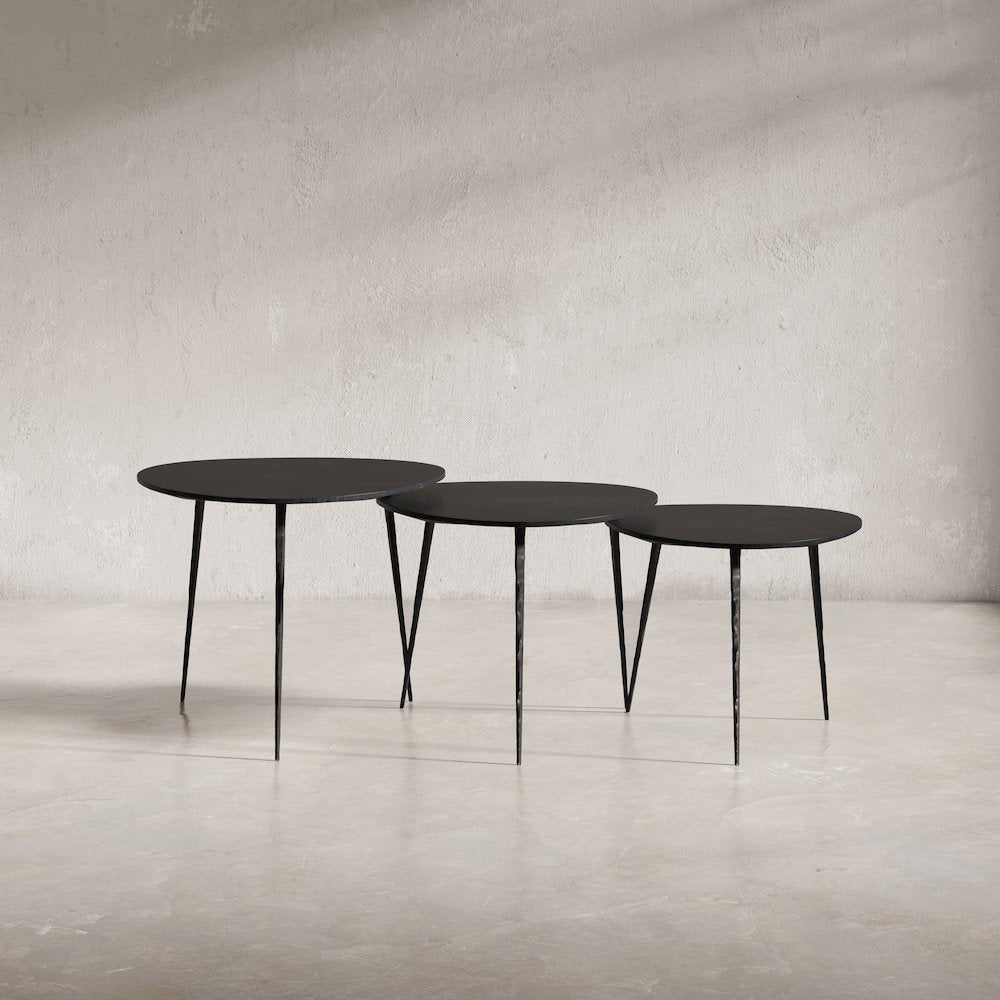Reeves Abstract Contemporary Solid Acacia Wood Nesting End Tables (Set of 3)