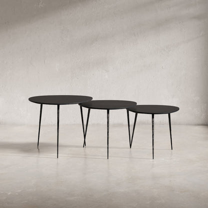 Reeves Abstract Contemporary Solid Acacia Wood Nesting End Tables (Set of 3)