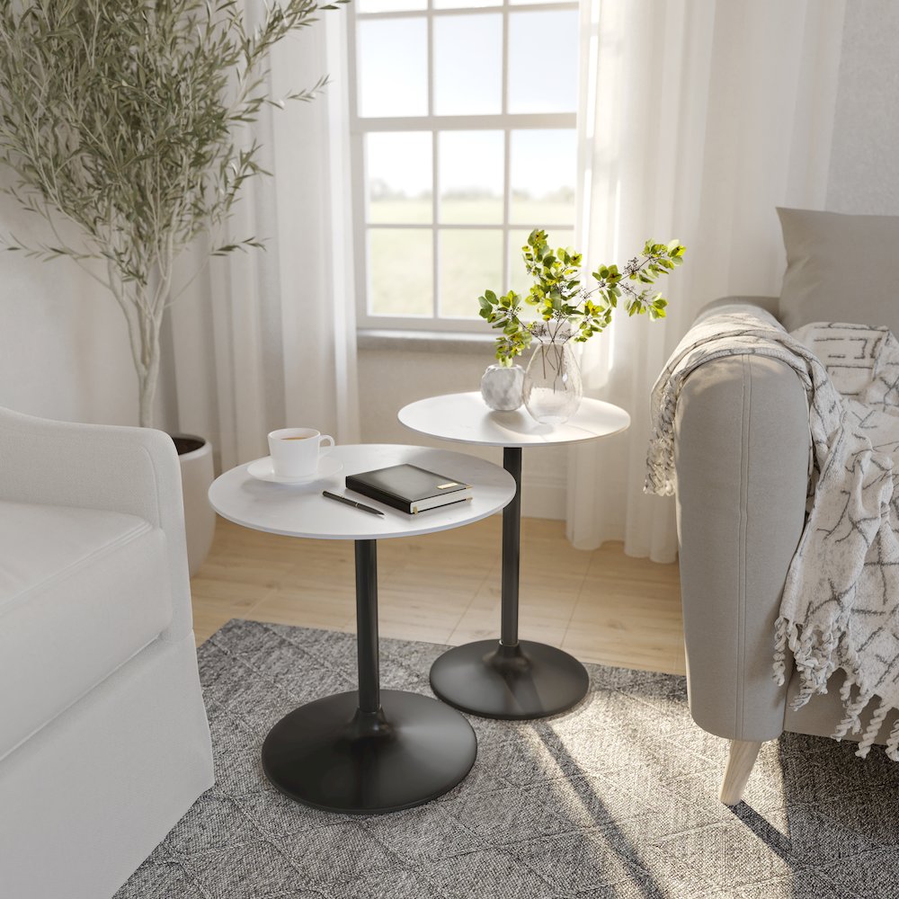 Camille Solid Marble and Iron Modern Luxury Accent Tables (Set of 2)