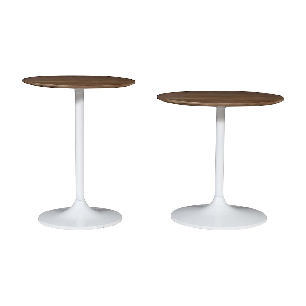 Remy Solid Wood and Iron Modern Pedestal Accent Tables (Set of 2)