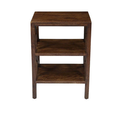 Global Archive Solid Wood Rustic Modern X-Side Accent Table with Two Shelves