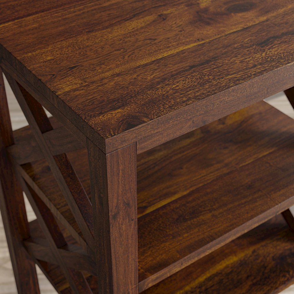 Global Archive Solid Wood Rustic Modern X-Side Accent Table with Two Shelves