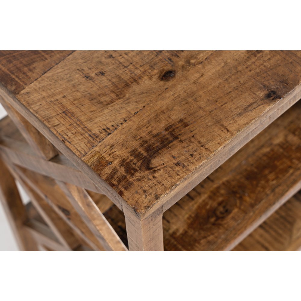 Global Archive Solid Wood Rustic Modern X-Side Accent Bookcase with Two Shelves