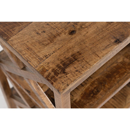 Global Archive Solid Wood Rustic Modern X-Side Accent Bookcase with Two Shelves