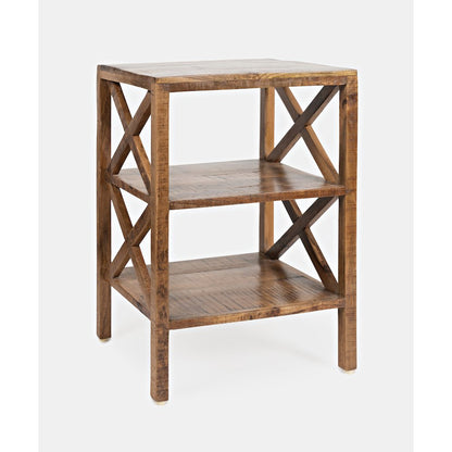 Global Archive Solid Wood Rustic Modern X-Side Accent Bookcase with Two Shelves