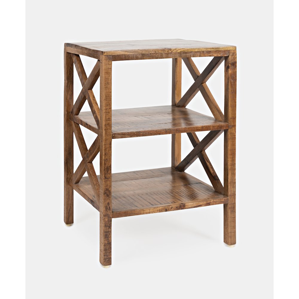 Global Archive Solid Wood Rustic Modern X-Side Accent Bookcase with Two Shelves