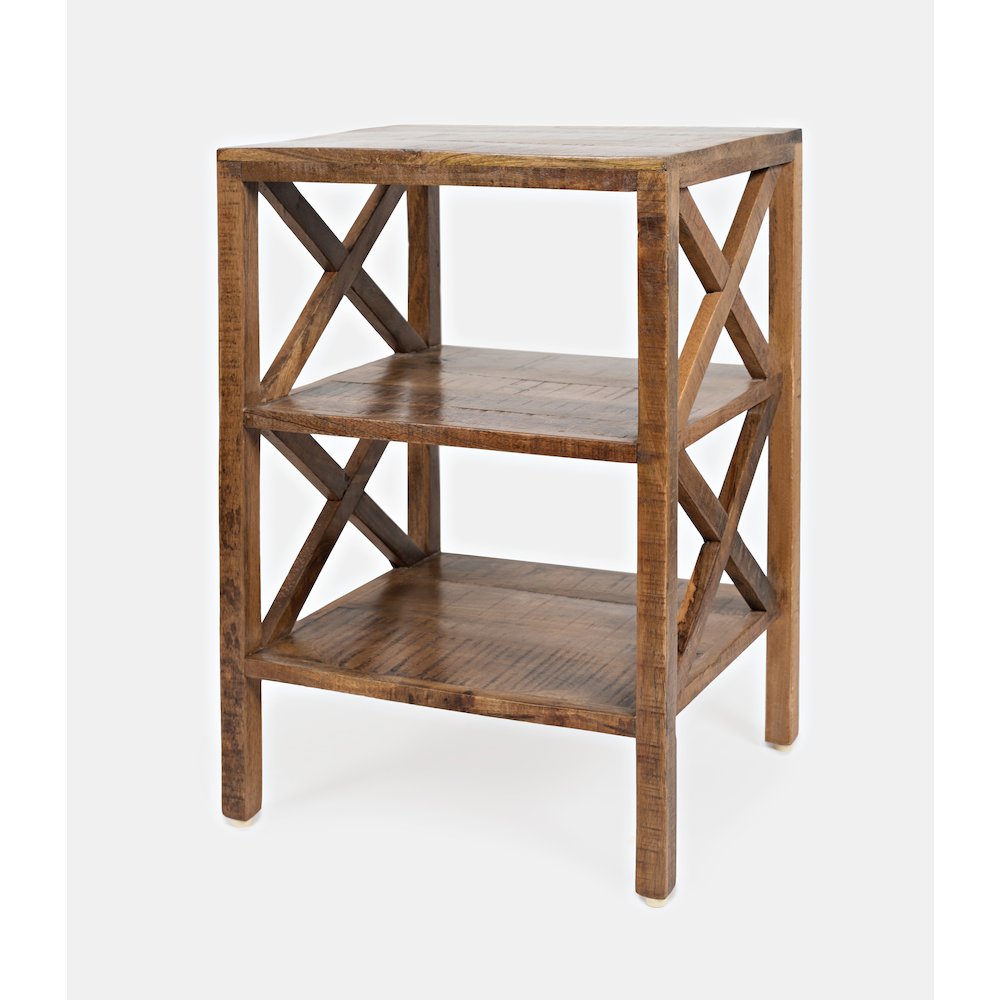 Global Archive Solid Wood Rustic Modern X-Side Accent Bookcase with Two Shelves