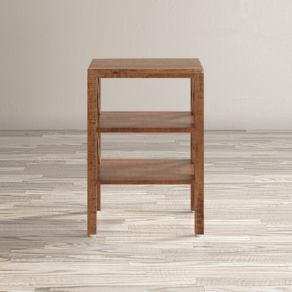 Global Archive Solid Wood Rustic Modern X-Side Accent Bookcase with Two Shelves
