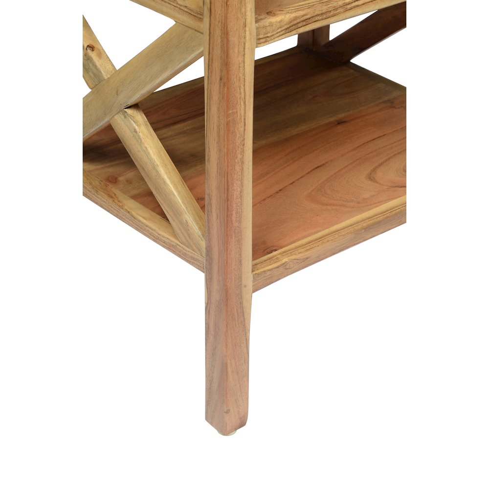 Global Archive Solid Wood Rustic Modern X-Side Accent Bookcase with Two Shelves