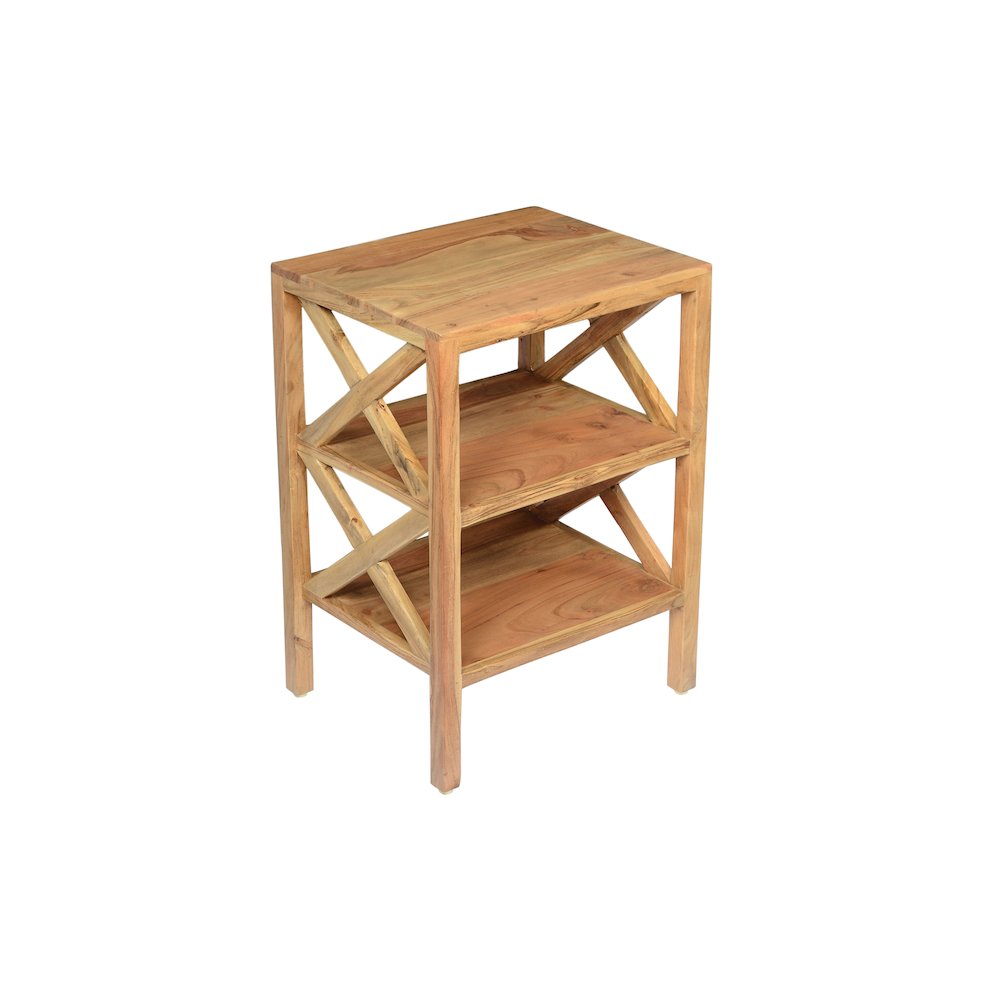 Global Archive Solid Wood Rustic Modern X-Side Accent Bookcase with Two Shelves