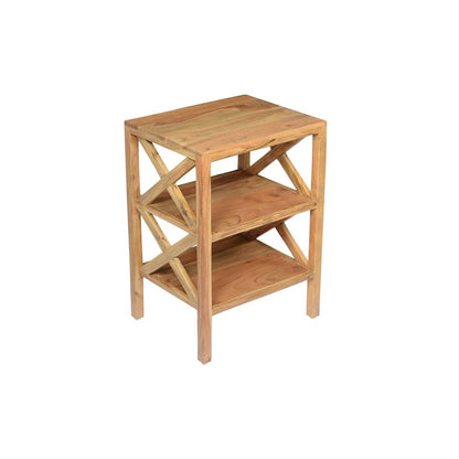 Global Archive Solid Wood Rustic Modern X-Side Accent Bookcase with Two Shelves