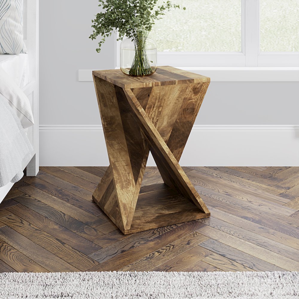Global Archive Solid Mango Hardwood Modern Angled Jasper Table