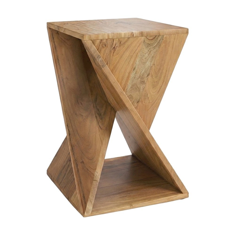 Solid Mango Hardwood Modern Angled End Table, Distressed Finish, Natural