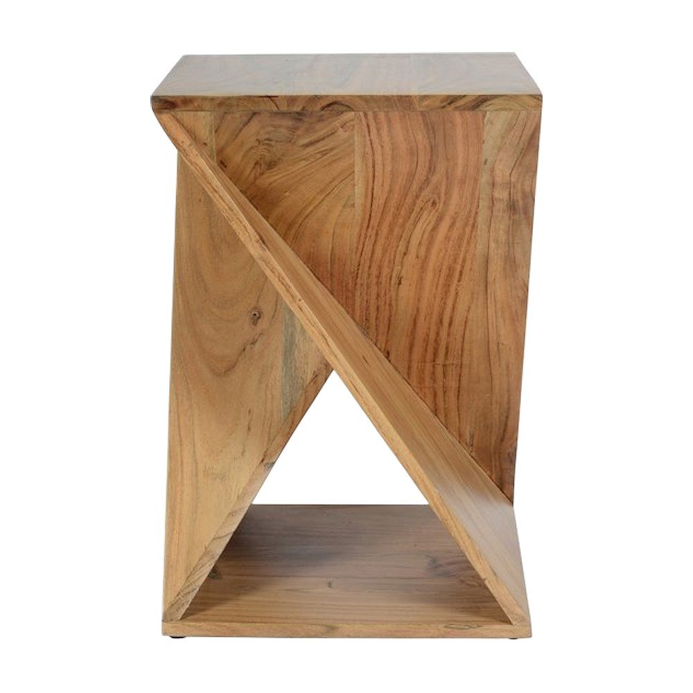 Solid Mango Hardwood Modern Angled End Table, Distressed Finish, Natural