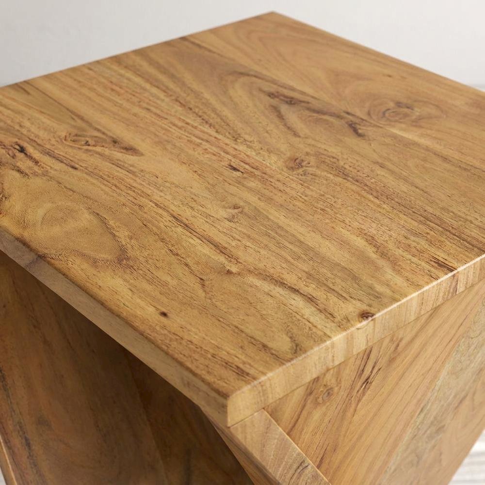 Solid Mango Hardwood Modern Angled End Table, Distressed Finish, Natural