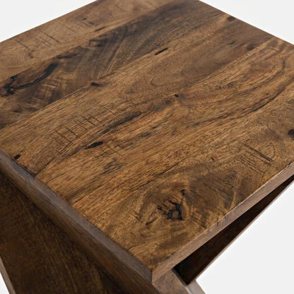 Solid Mango Hardwood Modern Angled End Table, Distressed Finish, Amber