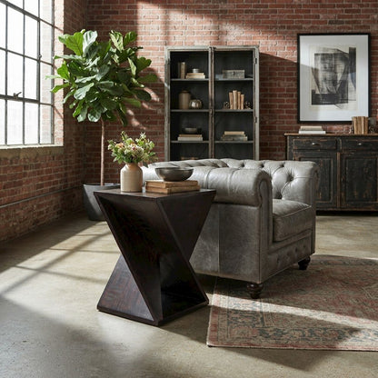 Solid Mango Hardwood Modern Angled End Table, Distressed Finish, Espresso
