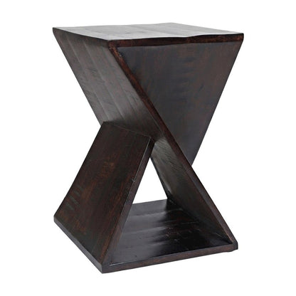 Solid Mango Hardwood Modern Angled End Table, Distressed Finish, Espresso