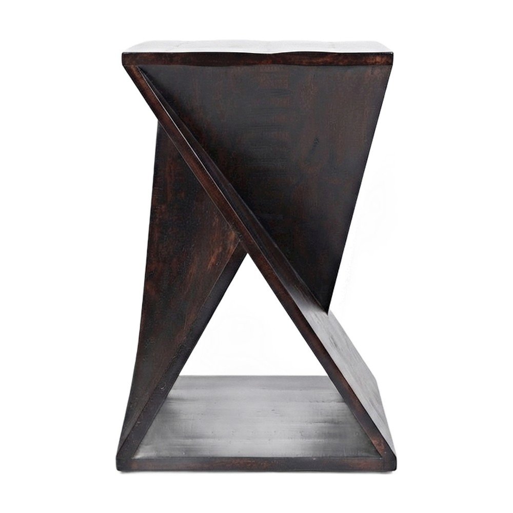 Solid Mango Hardwood Modern Angled End Table, Distressed Finish, Espresso