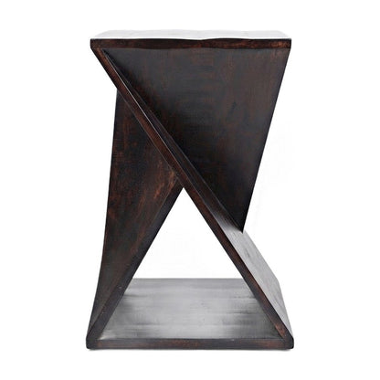 Solid Mango Hardwood Modern Angled End Table, Distressed Finish, Espresso