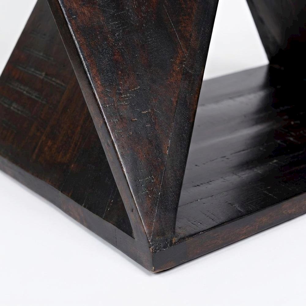Solid Mango Hardwood Modern Angled End Table, Distressed Finish, Espresso