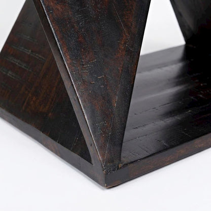 Solid Mango Hardwood Modern Angled End Table, Distressed Finish, Espresso
