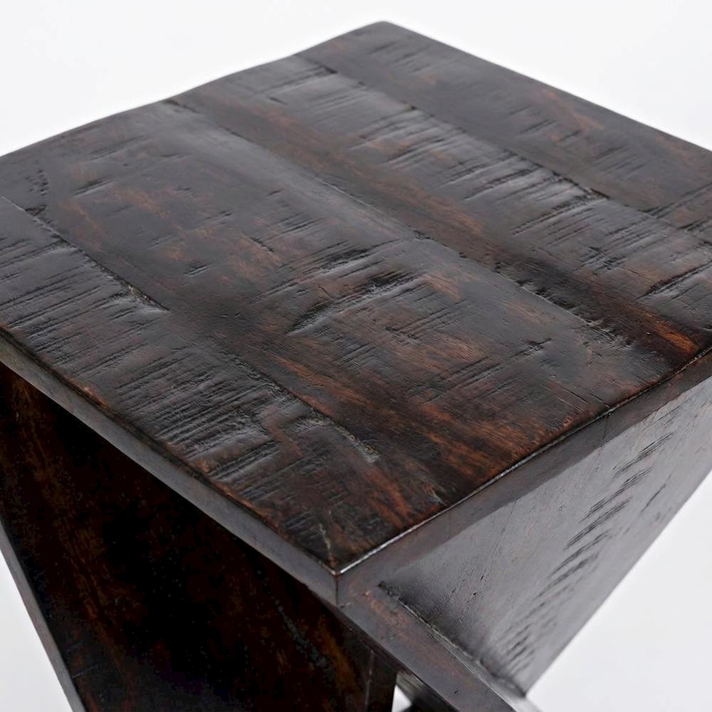 Solid Mango Hardwood Modern Angled End Table, Distressed Finish, Espresso