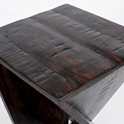 Solid Mango Hardwood Modern Angled End Table, Distressed Finish, Espresso