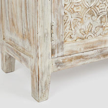 Hand Carved Mango Wood 2-Door Accent Chest and Credenza, Weathered White