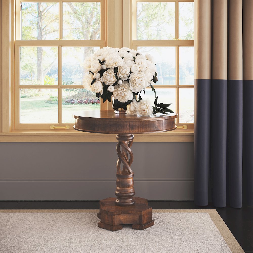 Global Archive Hand Carved Solid Mango Wood Pedestal Table