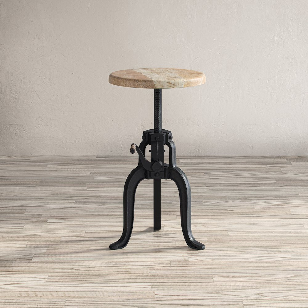 Global Archive Industrial Solid Wood and Iron Crank Table
