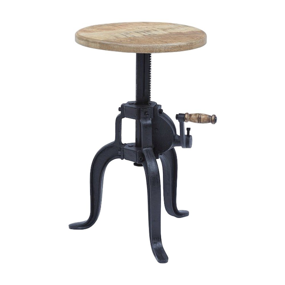 Industrial Mango Wood and Iron Crank Coffee and End Table, Natural and Black
