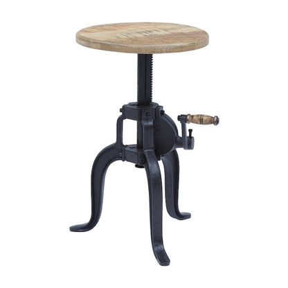 Industrial Mango Wood and Iron Crank Coffee and End Table, Natural and Black