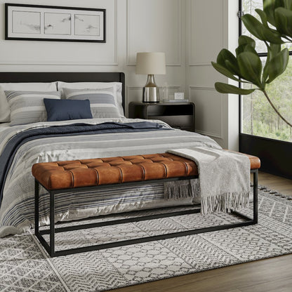Global Archive 55" Genuine Distressed Leather Ottoman Bench