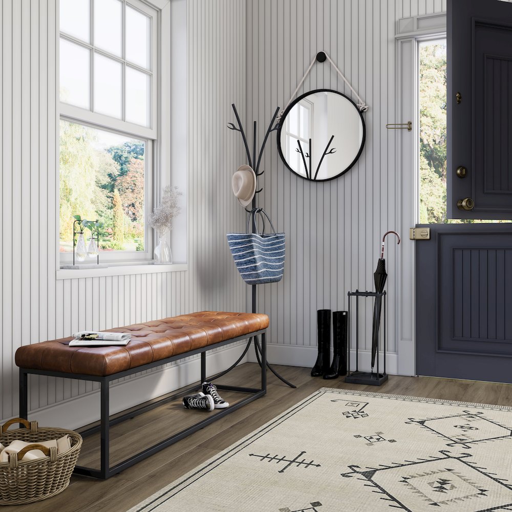 Global Archive 55" Genuine Distressed Leather Ottoman Bench