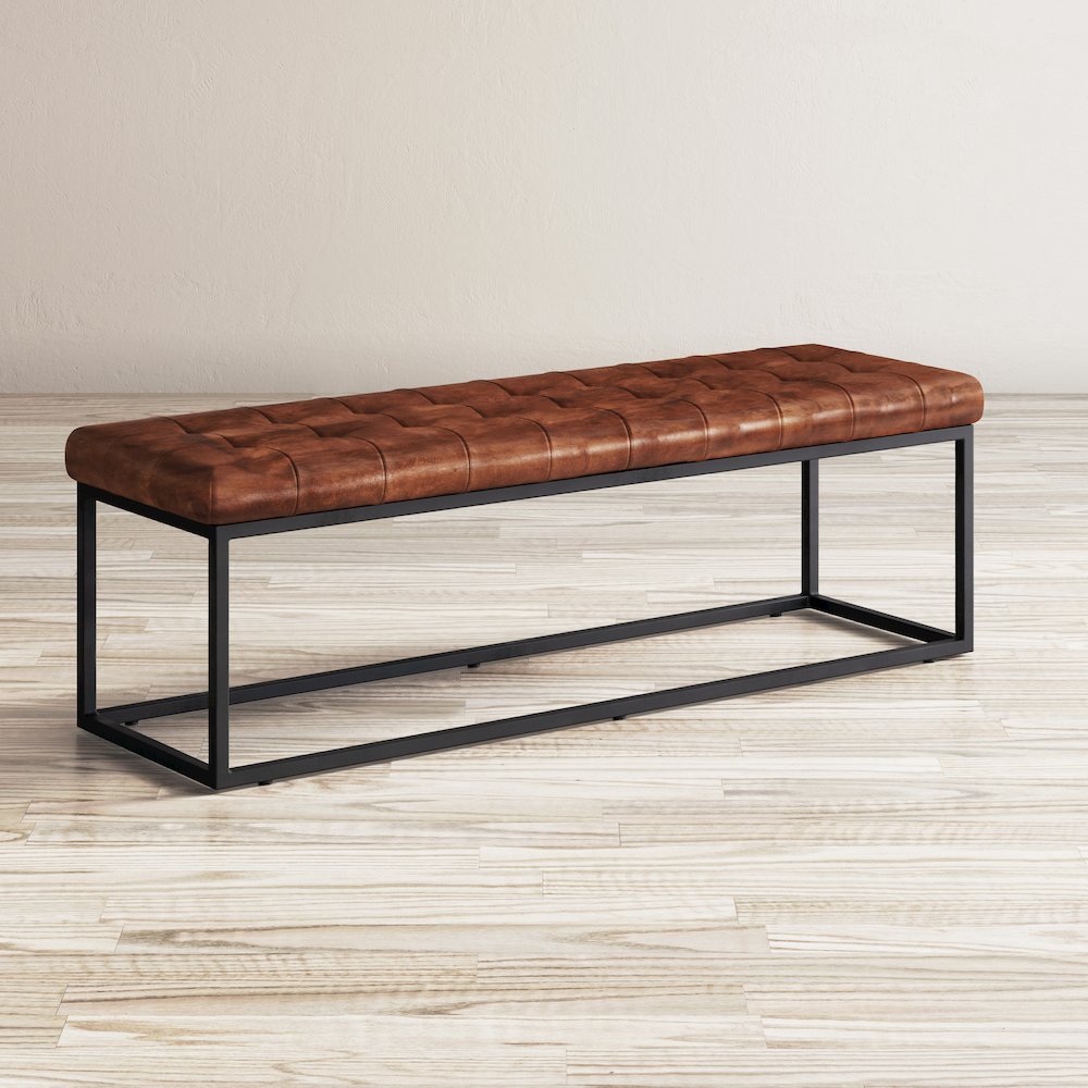 Global Archive 55" Genuine Distressed Leather Ottoman Bench