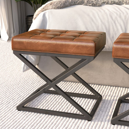 Global Archive Distressed Genuine Leather Ottoman Stool