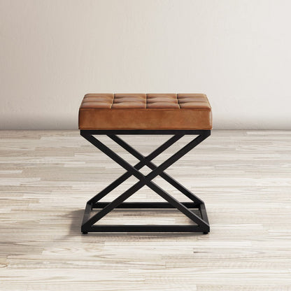 Global Archive Distressed Genuine Leather Ottoman Stool