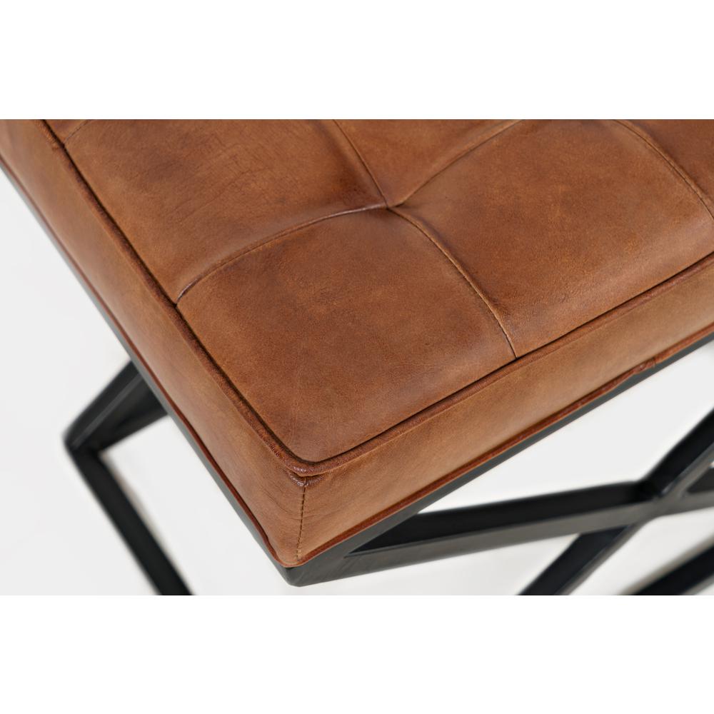 Distressed Brown Genuine Leather Ottoman Stool with Metal and MDF Base
