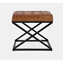 Distressed Brown Genuine Leather Ottoman Stool with Metal and MDF Base