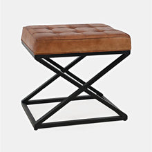 Distressed Brown Genuine Leather Ottoman Stool with Metal and MDF Base