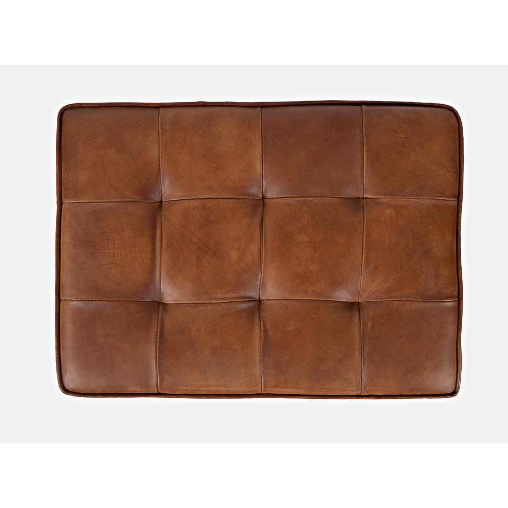 Distressed Brown Genuine Leather Ottoman Stool with Metal and MDF Base
