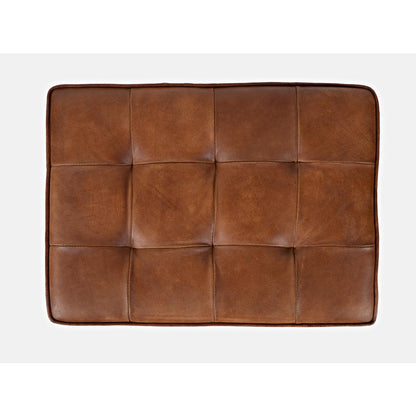 Distressed Brown Genuine Leather Ottoman Stool with Metal and MDF Base