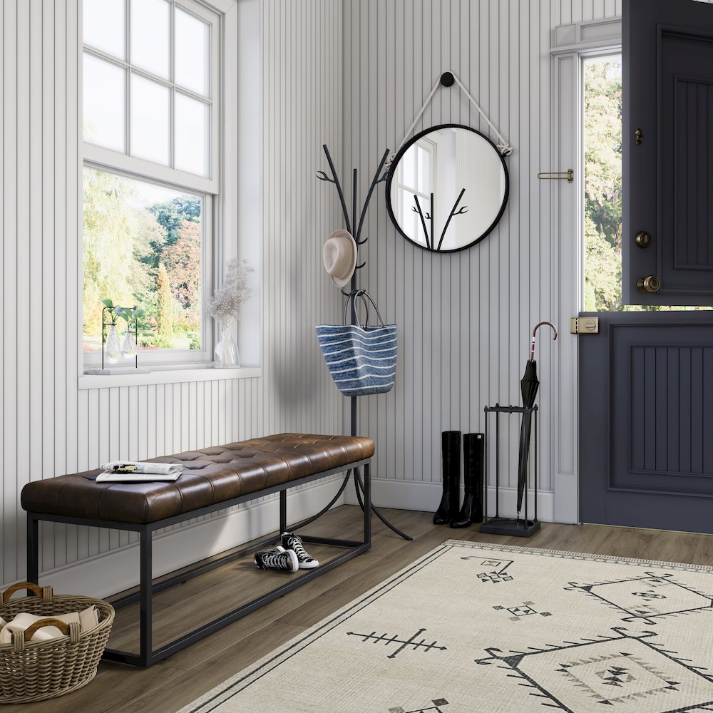 Global Archive 55" Genuine Distressed Leather Ottoman Bench