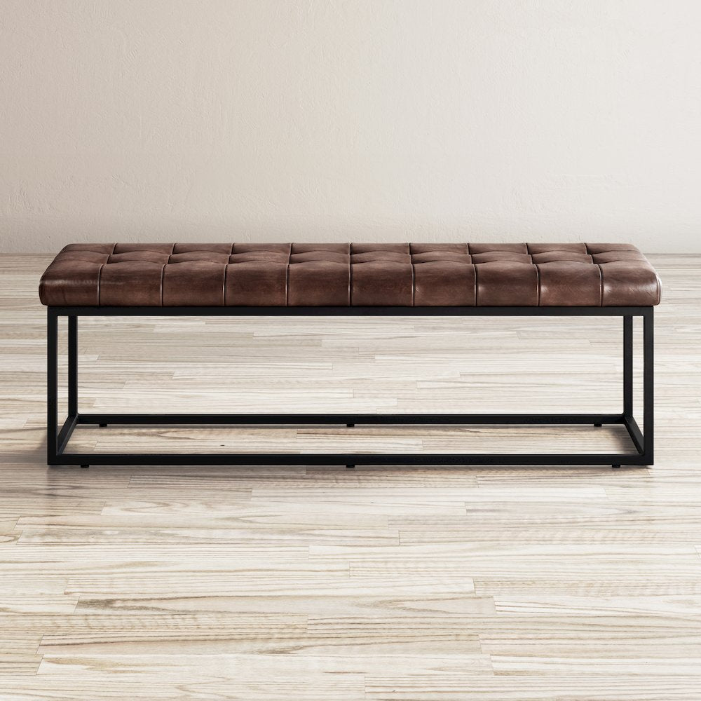 Global Archive 55" Genuine Distressed Leather Ottoman Bench